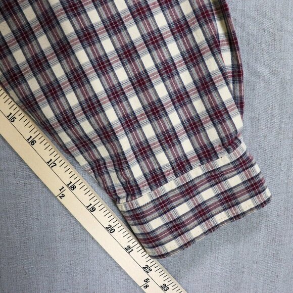 Eddie Bauer Plaid Shirt Mens 2XL Heavy Cotton Long Sleeve Button Up Burgundy - Picture 10 of 11